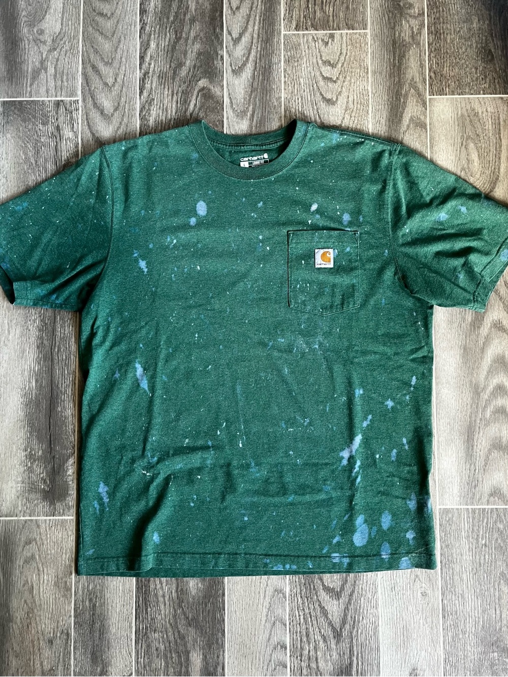 Carhartt Green Pocket Tee with White Bleach Splatter *thrashed*